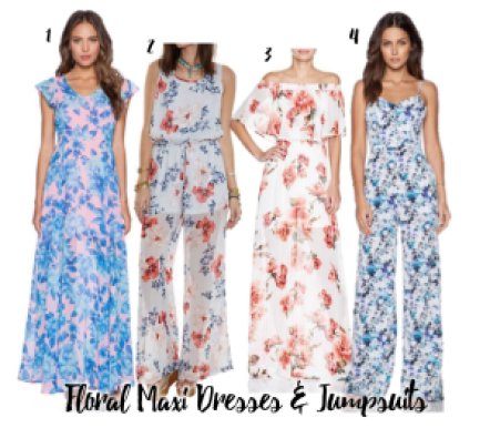 floral maxi dresses and jumpsuits